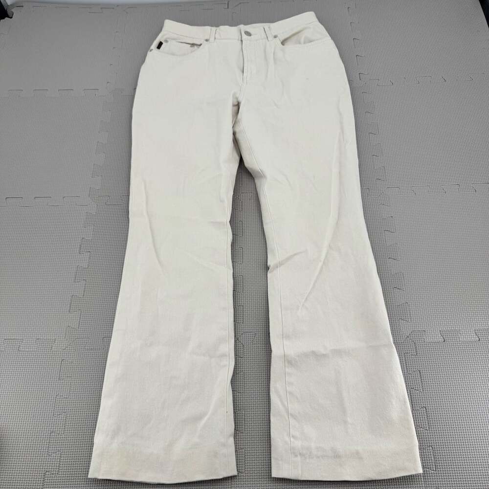 Vintage Ralph Lauren Womens Jeans Size 8 Cream White Bootcut Stretch Y2K Leather